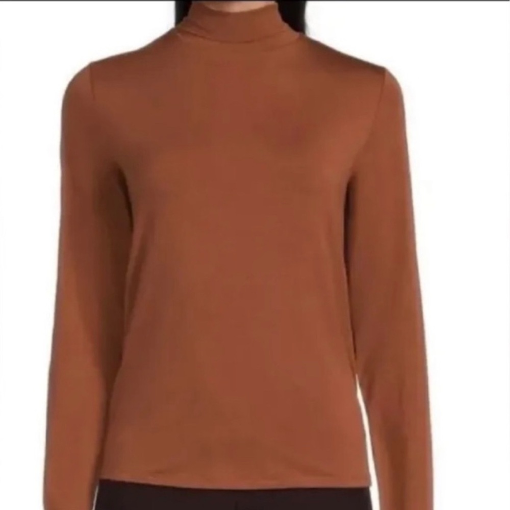 Eileen Fisher Jersey Scrunch Neck Top in Spice size Large